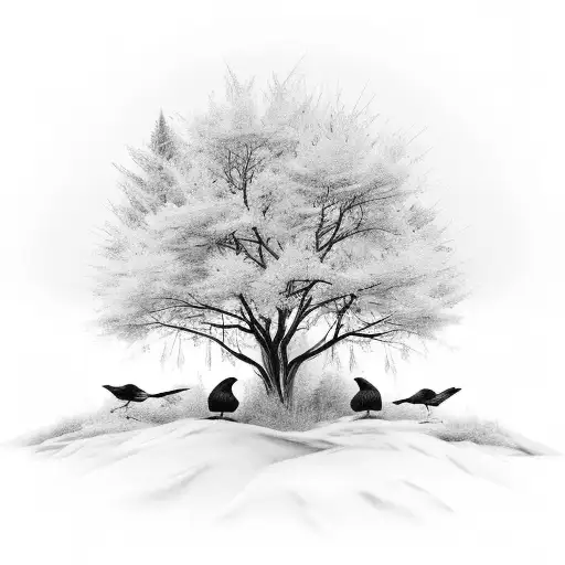 Raven And Winter Trees