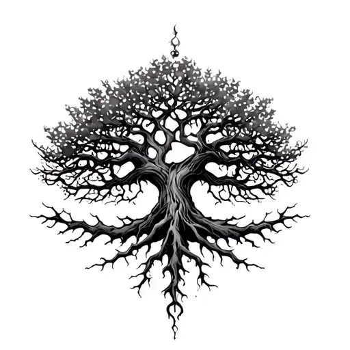 Tree With Interlocking Roots Representing Heaven And Hell