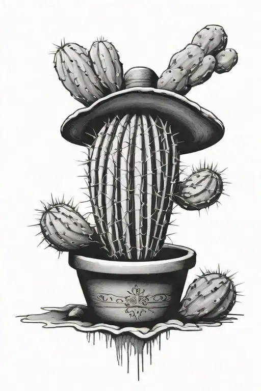Cactus Growing In A Pot Wearing A Sombrero De Paja