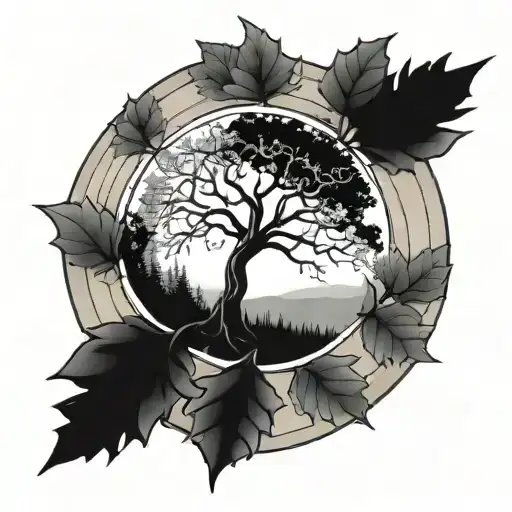 Tree In A Circle With Leaves