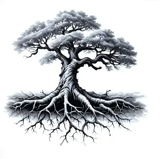 Oak Tree With Roots Realistic