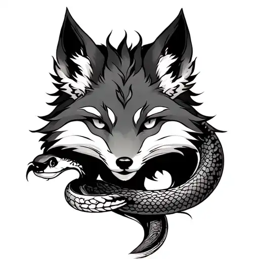 Nine Tailed Fox With A Snake