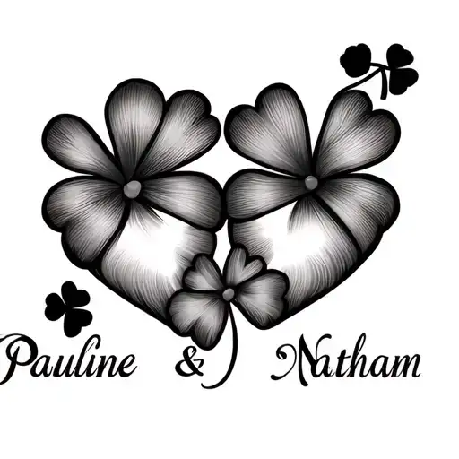 The First Names Of My Children Pauline & Nathan With 4-Leaf Clovers And Breton-style Hearts