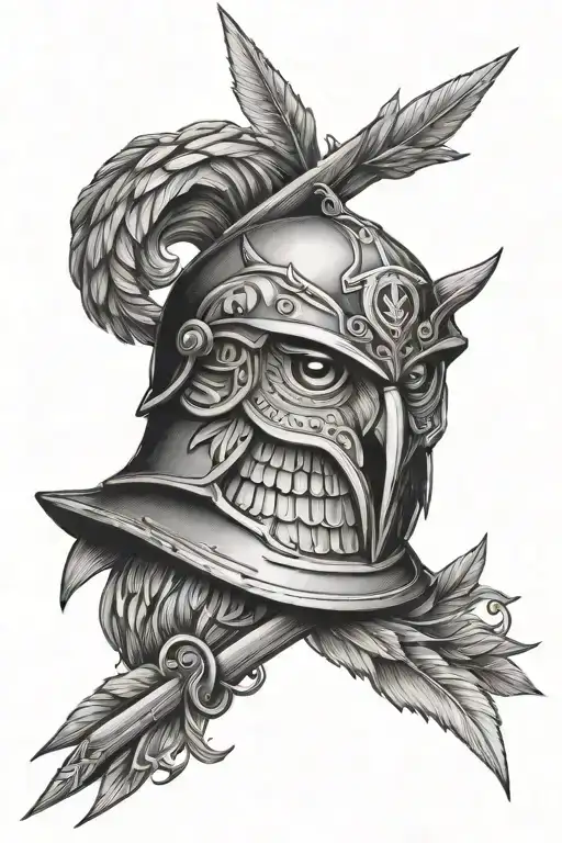 Athena Helmet Spear Owl Sketch Style