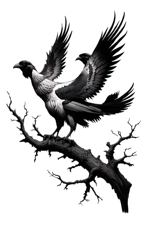 Phoenix And Crows On Branches