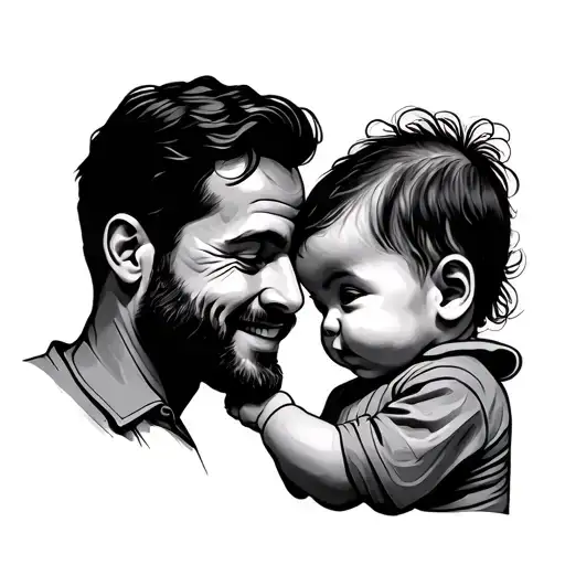 Single Line Tattoo Of Dad And Baby