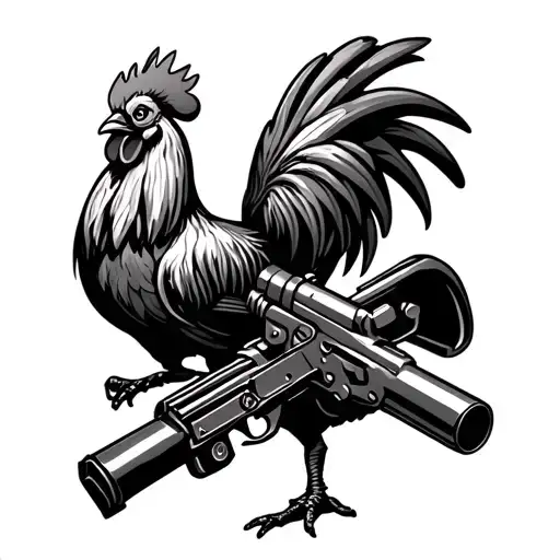 Rooster Holding A Machine Gun