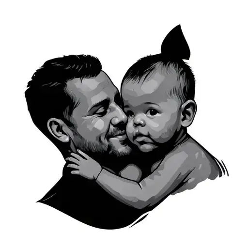 Single Line Outline Tattoo Of Dad And Baby