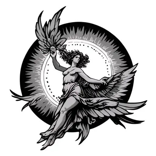 Greek Goddess Flying Towards The Sun