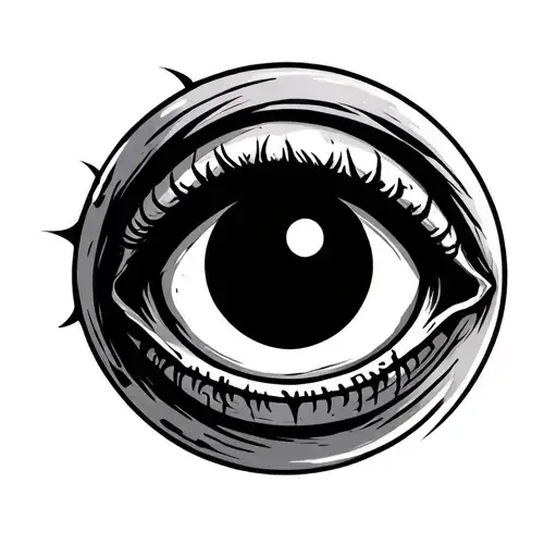 Round Black And White Icon Of A Zombie With A Popped Out Eye
