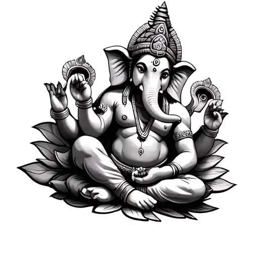 Aztec Lord Ganesha Sitting In Lotus More Realistic