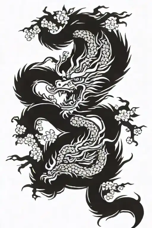 Plum Blossom And One Chinese Dragon