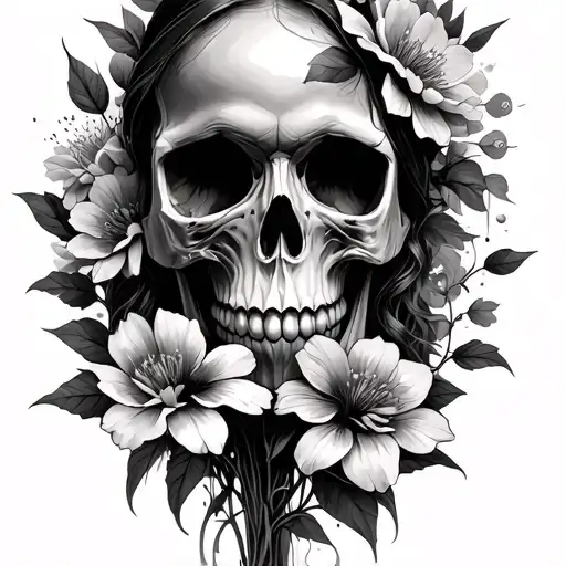 Skull And Flowers With Outdoor Theme For A Woman