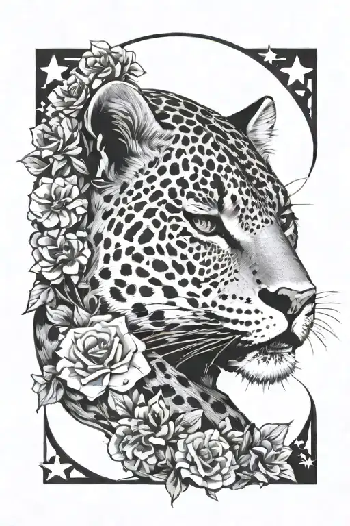 A Realistic Portrait Of A Sleeping Musician Surrounded By Leopard-print Flowers And Stars