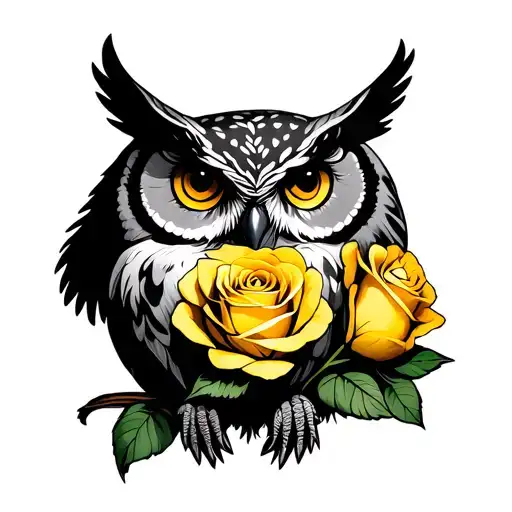 Owl Holding Yellow Rose