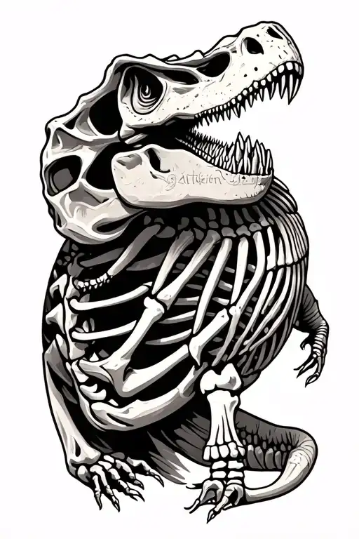 T-rex Skeleton Wrapped Around Calf