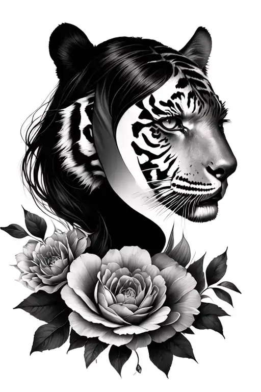 Floral Half Tiger Half Women Face Morphing