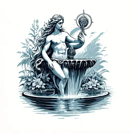 Aquarius Zodiac Taking Water From Fountain Of Youth