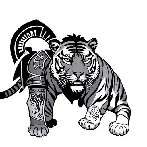 A Tiger With A Spartan Warrior With