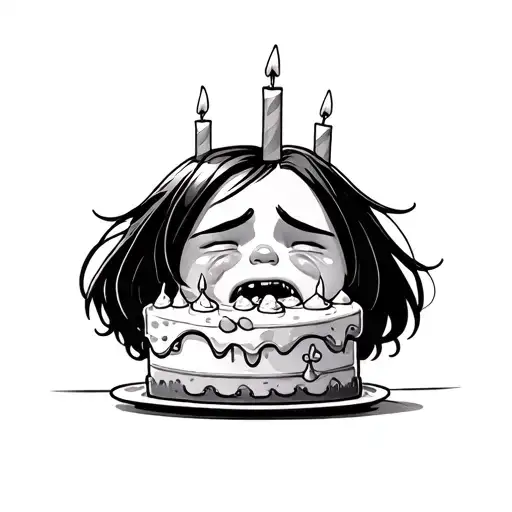 A Sad Child Crying In Front Of A Ugly And Little Appetizing Birthday Cake With Short Hair