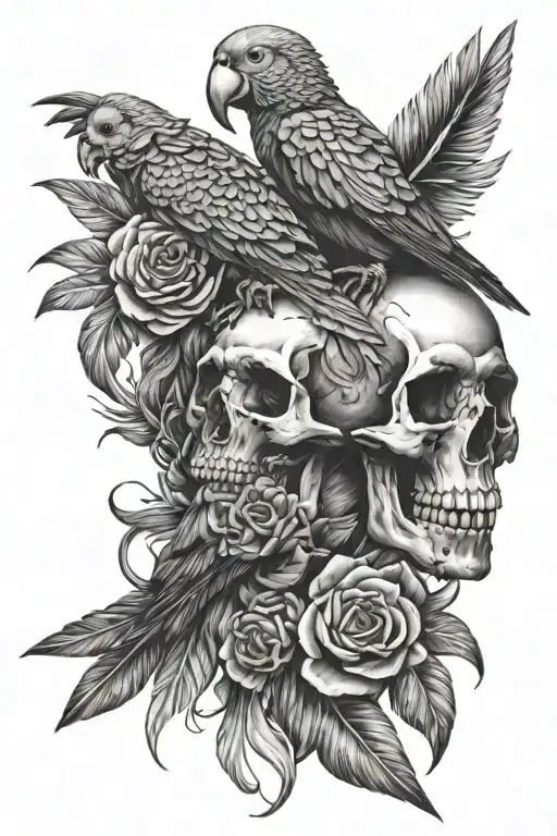 Parrots And Skull