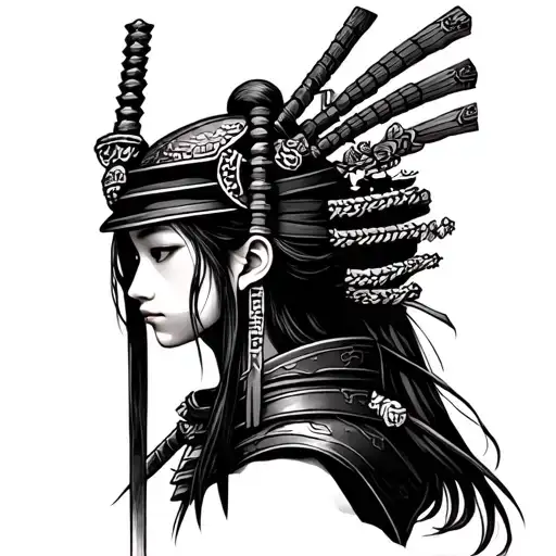 Samurai Girl Head Castle Realistic Half Sleeve Tattoo Design