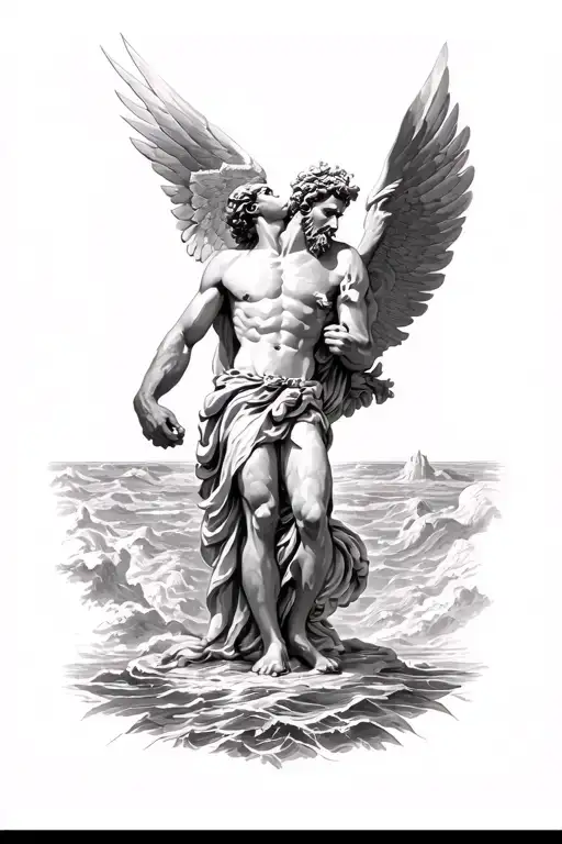 Icarus With Zeus Watching Upper Arm Sleeve Tattoo Design Combining