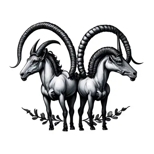 A Tattoo Of A Capricorn With Gemini Twin Standing On Both Side