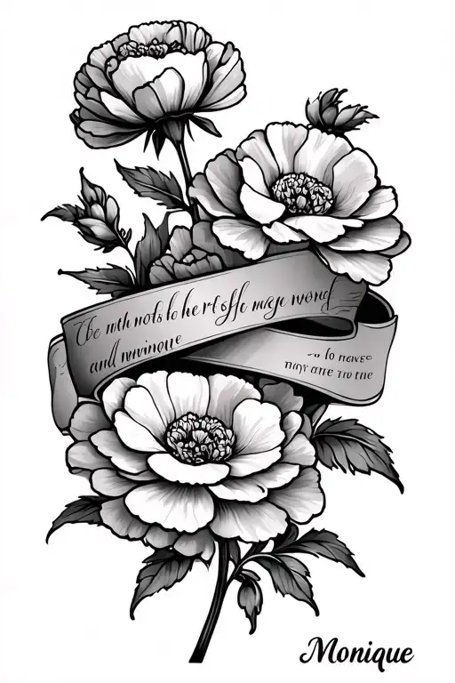 Carnation Flowers With Other Designs Wrapped Around A Quote For Mothers And The Name Monique