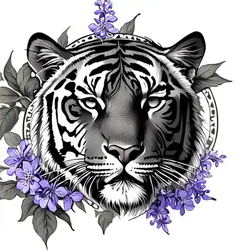 Tiger And Sun With Lilacs Inside