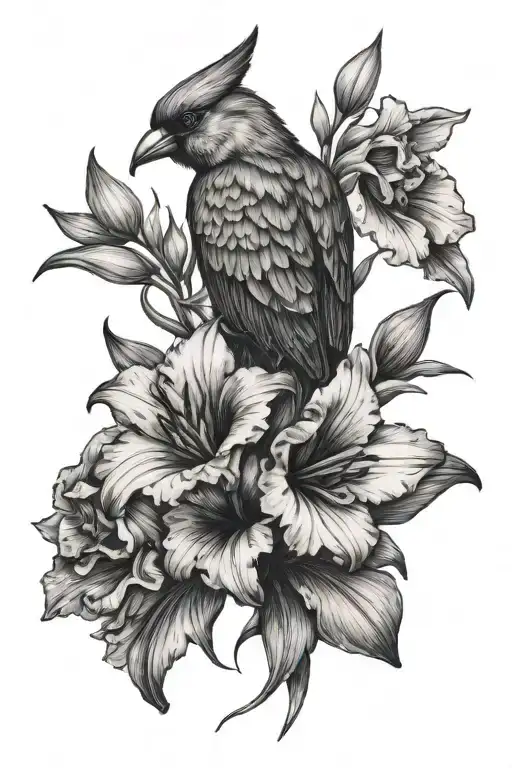 Gladiolus And Bird Sitting