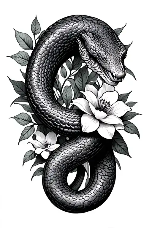 Wood Snake And Flowers Intertwined