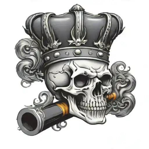 Skull With Cigar In Mouth And Crown On Head