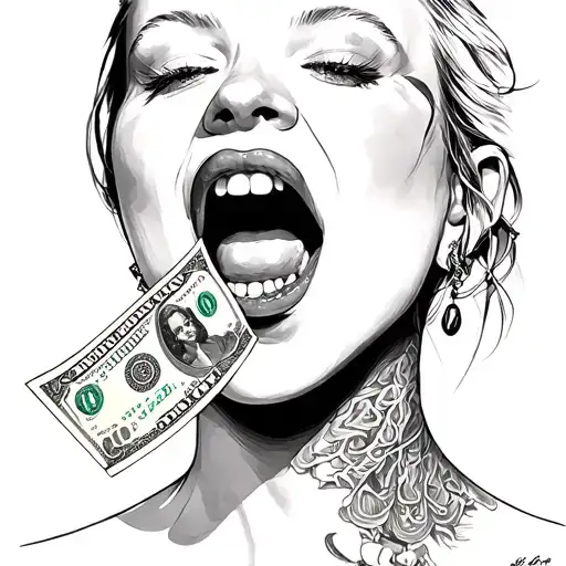 Girl With Money In Mouth