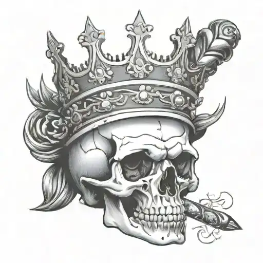 Skull With Cigar In Mouth And Crown On Head Front Facing