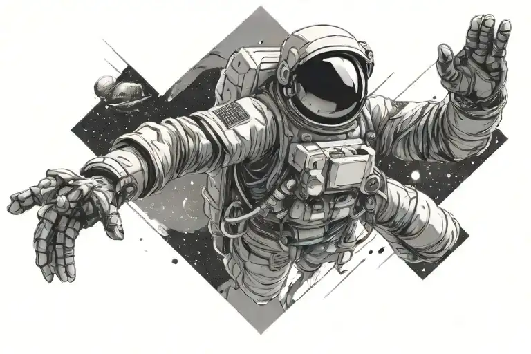 Background Of Tattoo Of Astronaut In Spacesuit Coming Out Of Rhombus Teleport