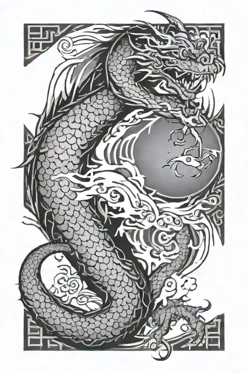 Japanse Writing For Luck With Dragon Wrapping Round