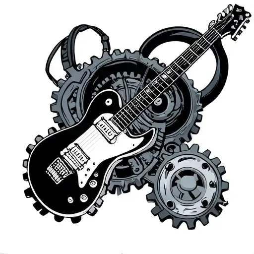 Mechanical Gears With Headphone And Electric Guitar