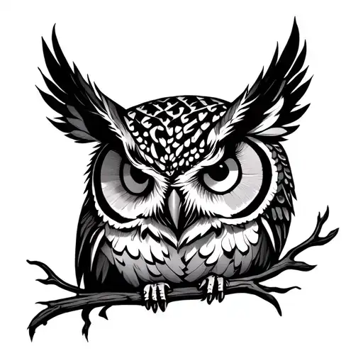 Line Drawing Owl For Fore Arm In A Forewst Around It