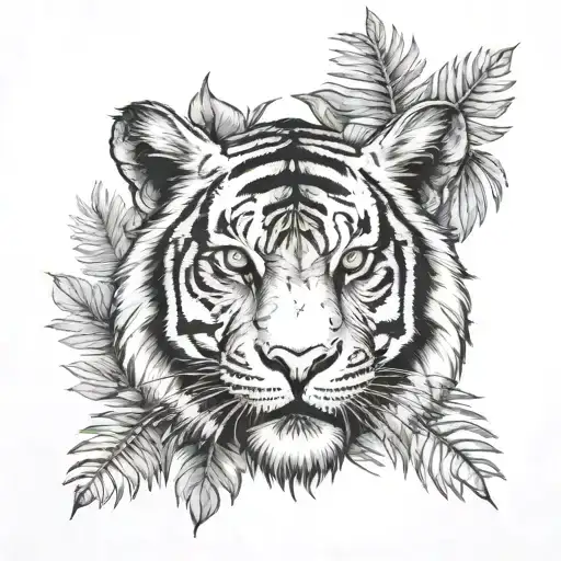 Tiger Head With Jungle Background