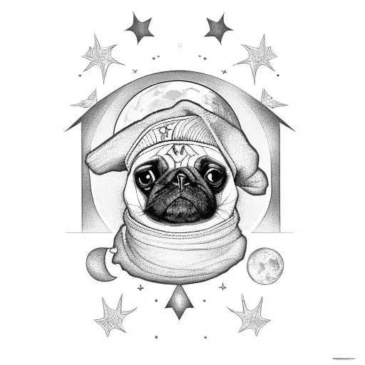 Moon With Pug And Star