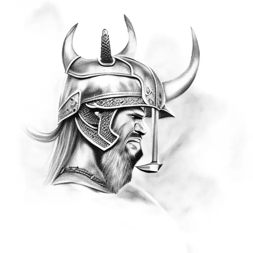 Sleeve Tattoo Featuring A Fierce Viking Warrior In Black-grey Style