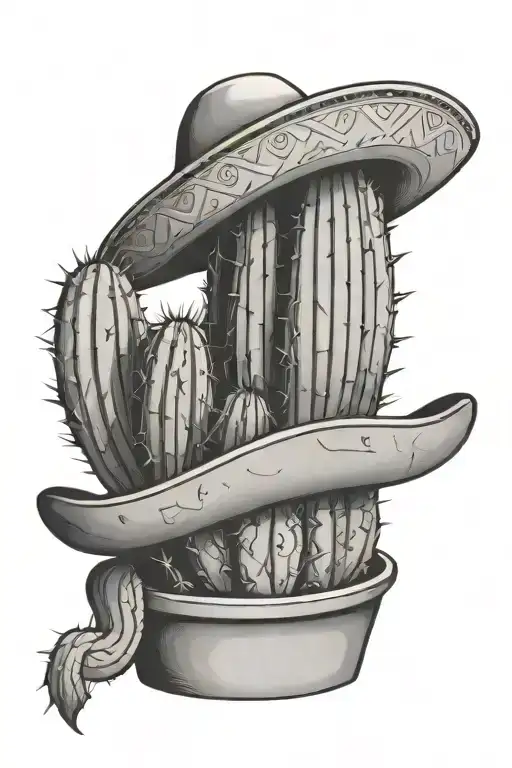 Cactus Growing In A Pot Wearing A Single Sombrero De Paja