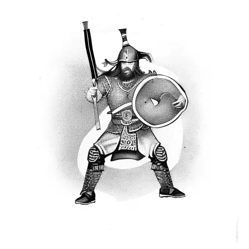 A Tattoo Of A Viking Warrior Bowling A Strike In A Black-grey Style