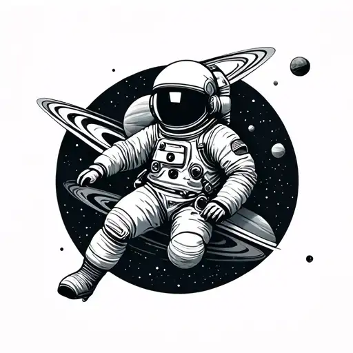 Astronaut And Planets Orbiting