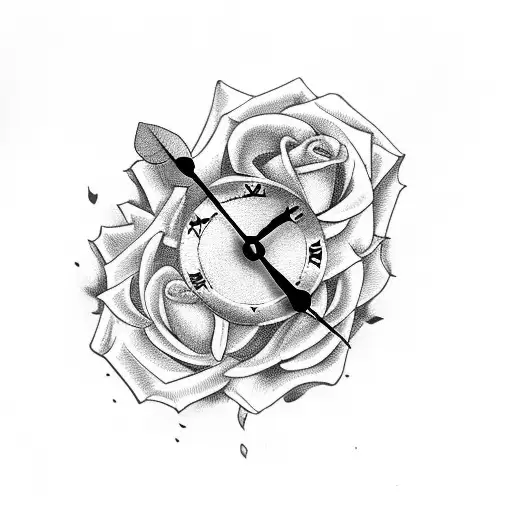 Clock With Rose With Skull With Web