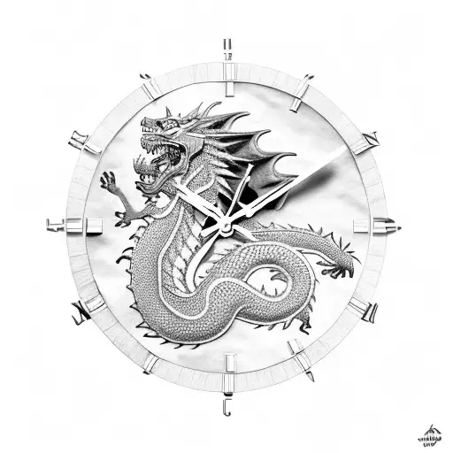Wolve With Dragon Skin Clock In The Middle For Hand