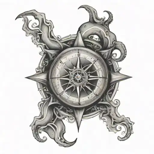 Compass With An Eye In The Middle And Octopus Tenticles Around It
