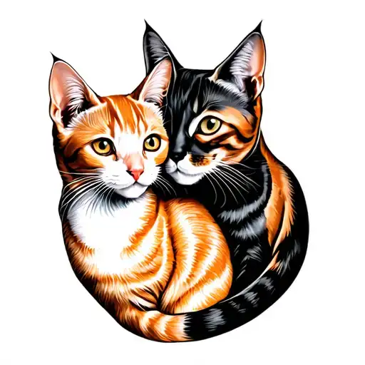 Orange Cat And Brown Cat Cuddling Together