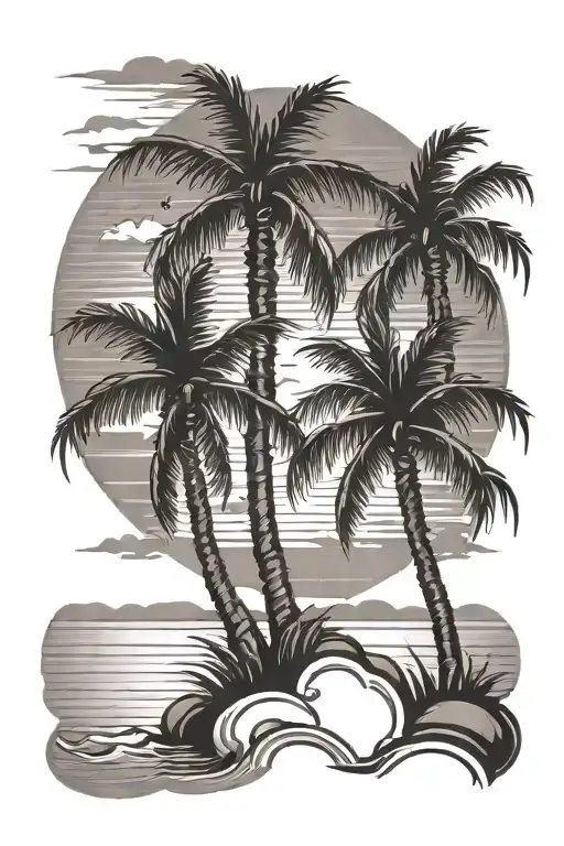 Palm Trees With A Beach Sunset